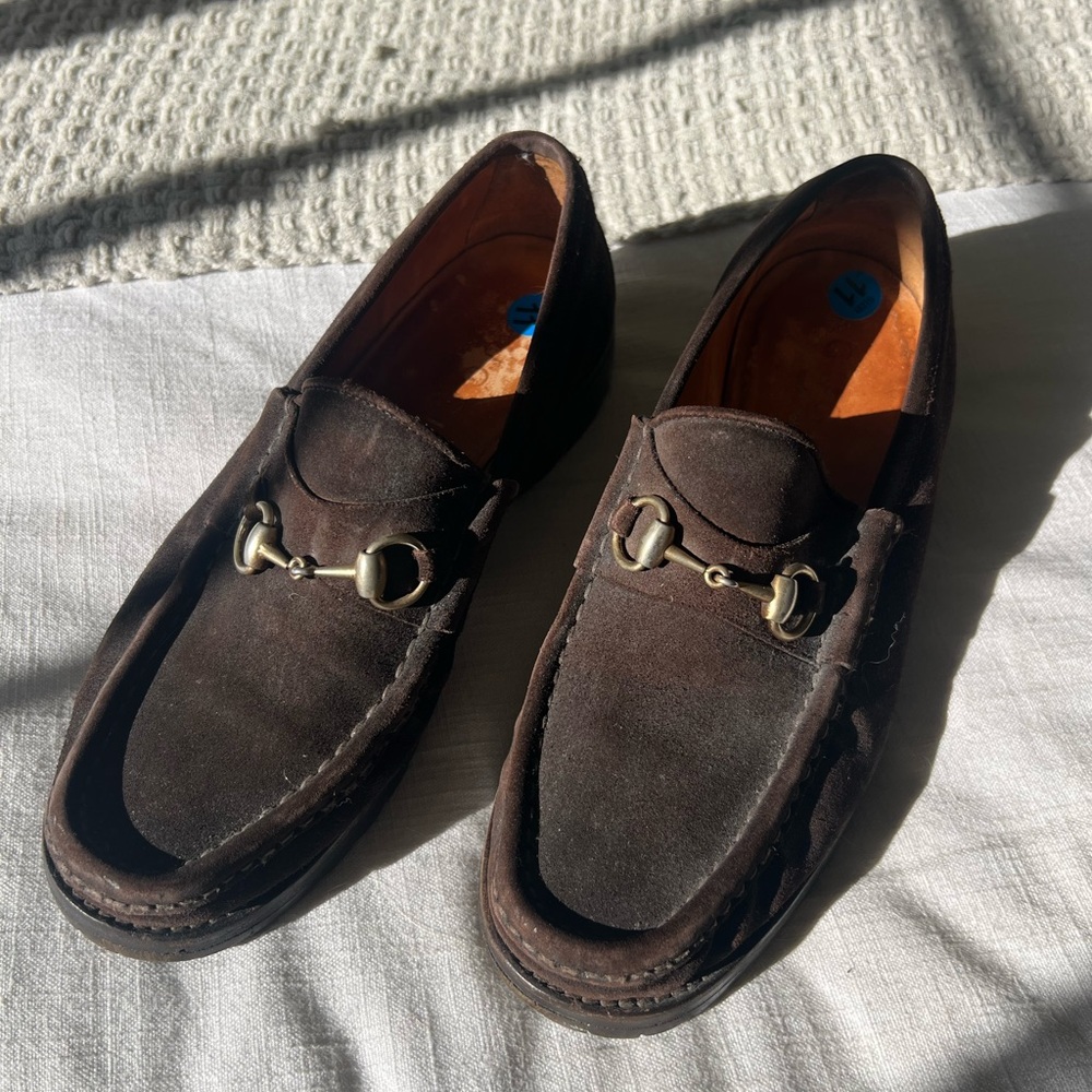 Gucci Dark Brown Suede Loafers with Horsebit Detail Size 9M 11W